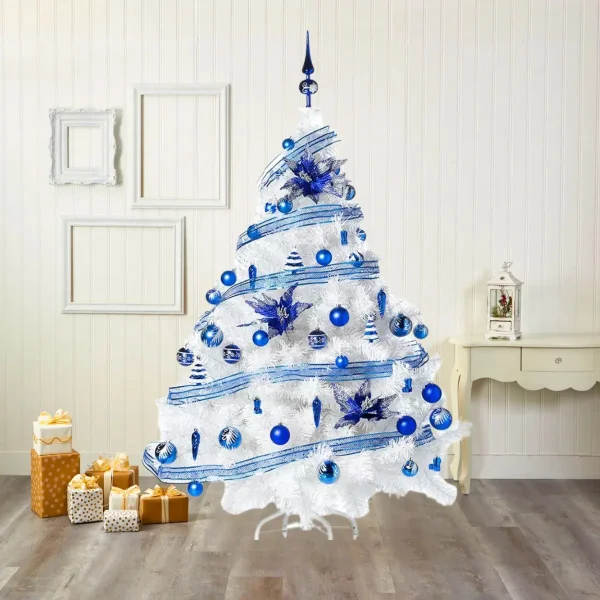 Arbol Navidad Montañes Deluxe Blanco 1.80mt Adornos Deco Azul