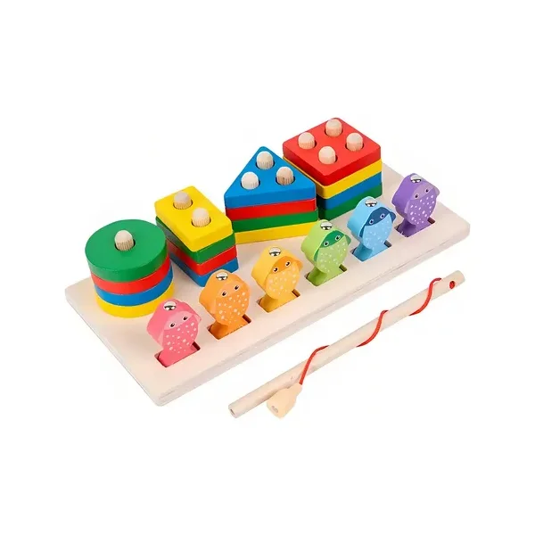 Juego De Madera 2 En 1 Encastre Y Pesca Juguete Educativo Color Blanco