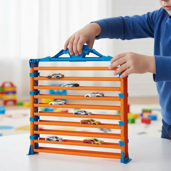 Pista Transportador + 5 Autos Garaje Loop Rampas 3en1 Niños Naranja