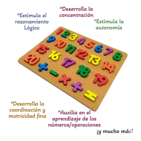 Juego Encastre Madera Números 1 Al 20 Juguete Didáctico Multicolor