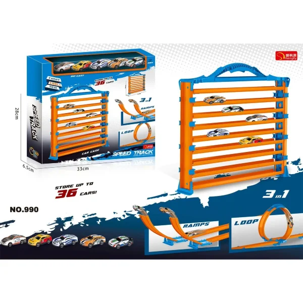 Pista Transportador + 5 Autos Garaje Loop Rampas 3en1 Niños Naranja