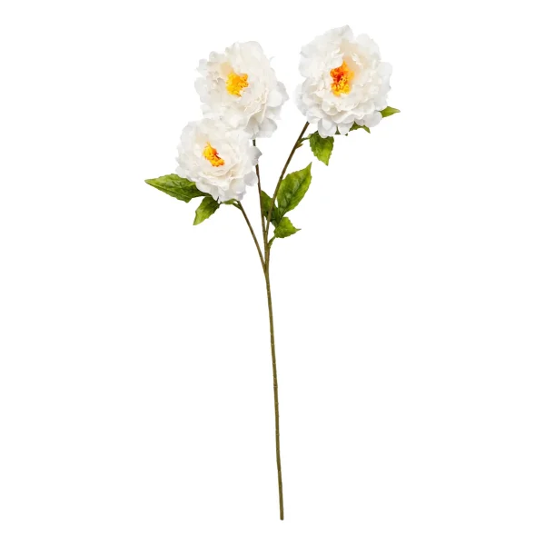 Vara Peonías Artificiales 70cm X3 Flores Grandes Deco Blanco