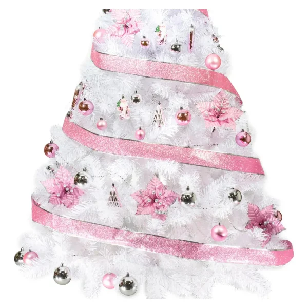 Arbol de Navidad Blanco Tronador De Lujo 1.50mts + Kit Rosa