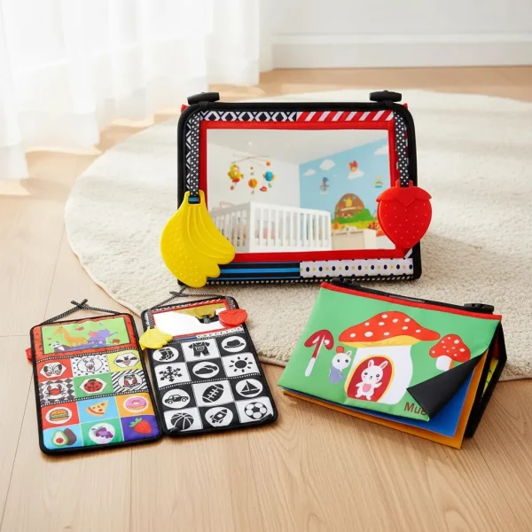 Juguete Montessori Bebe Libro Tela Tummy Time Espejo