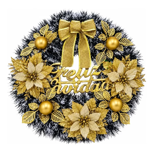 Corona Navidad Decoración Navideña Adorno Nevado Deco 40cm Oro