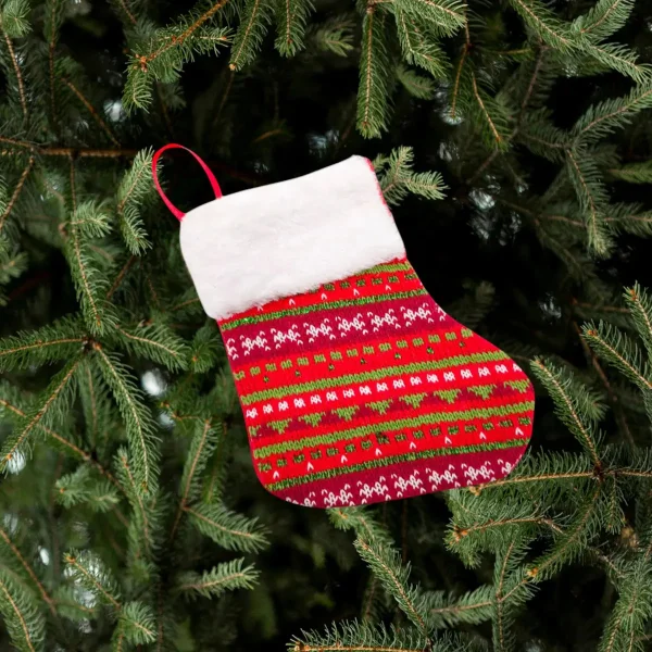 Bota Navideña Tejida Decoracion Navidad Adorno X1 Rojo Rojo
