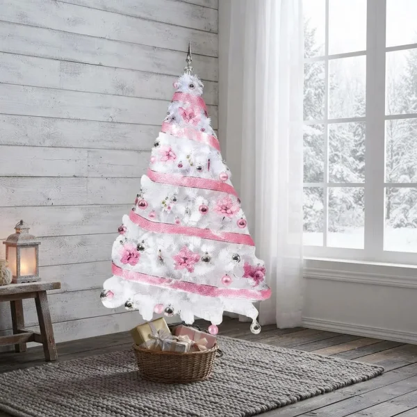 Arbol de Navidad Blanco Tronador De Lujo 1.50mts + Kit Rosa
