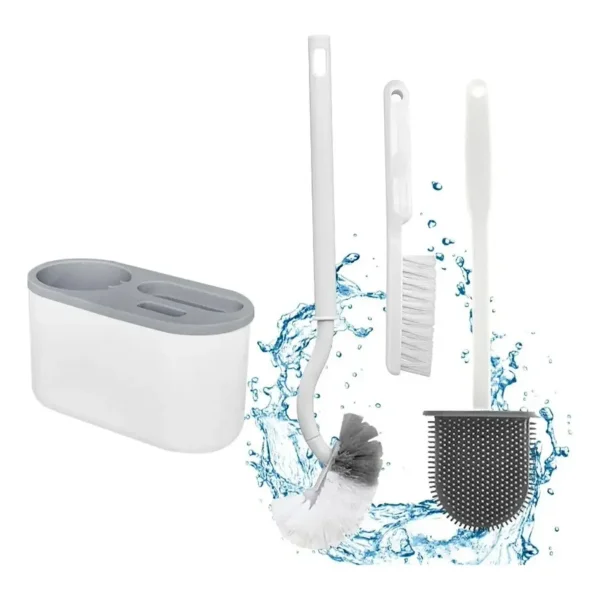 Set Escobillas Baño 3 En 1 Silicona Base Soporte Adhesivo Peltre