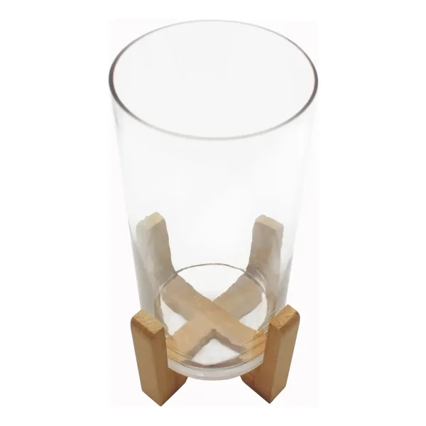 Portavela Jarrón De Vidrio Grande Con Base De Madera 34cm Transparente