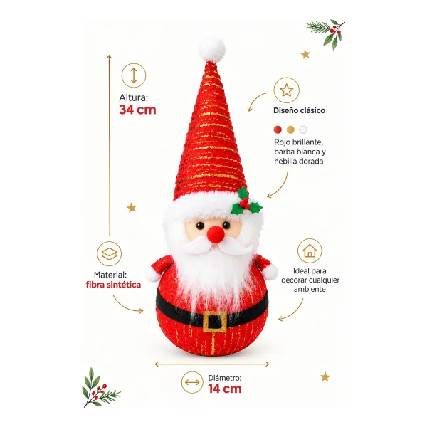 Muñeco Papa Noel Navidad Adorno Navideño Decorativo 30x14cm Rojo