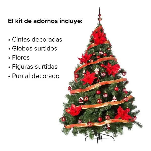 Arbol de Navidad Montañes Deluxe 1.80mts Con Adornos Kit X60