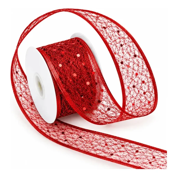 Cintas Navideñas Metalizadas Con Brillo 2,5cm 2.7m Adornos Rojo