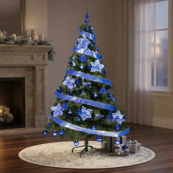 Arbol De Navidad Tronador Lujo 1,80mts Pino Decorado Azul Verde