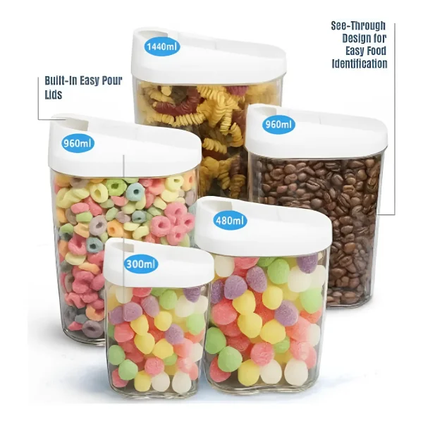 Set X5 Frascos Dosificadores Cerealero Organizador Cocina Transparente