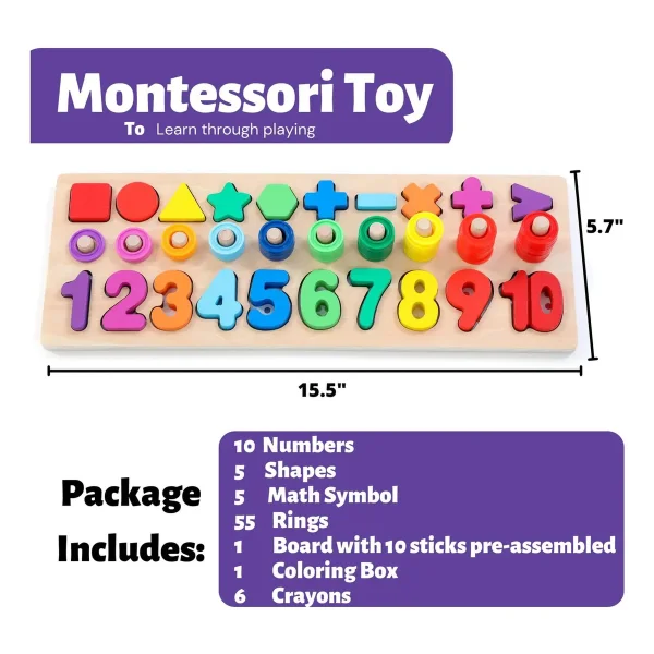 Tablero Madera Montessori 3 En 1 Números Formas Sensorial Multicolor