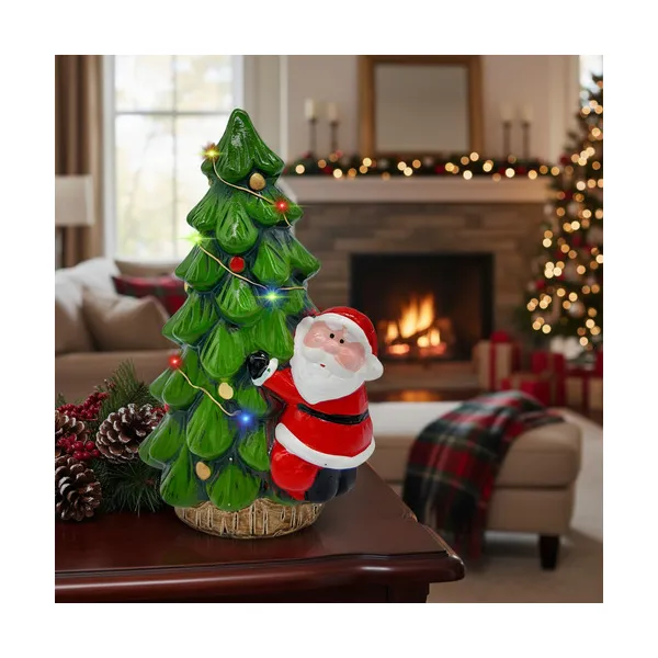 Adorno Ceramica Arbol De Navidad Papa Noel 23cm + Luz Deco