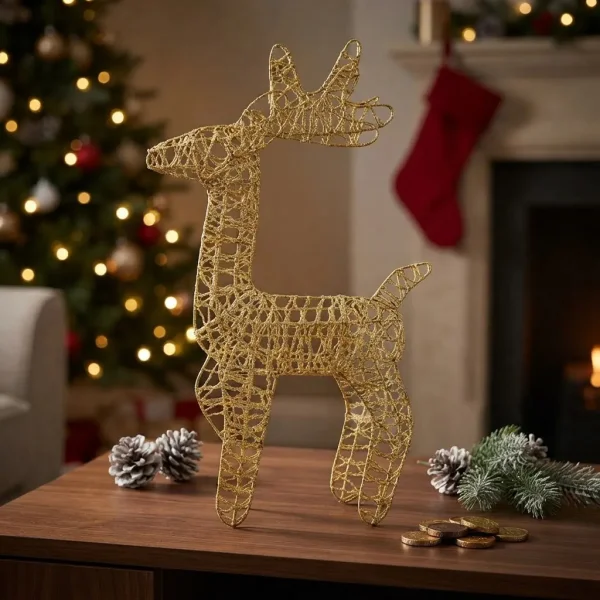 Reno Navideño Figura Decoración Navidad 40 Cm Dorado