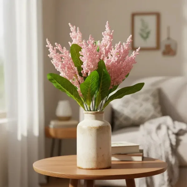 Flor Artificial Ramo Lavanda Astilbe Decoración Hogar 40cm Rosa Claro