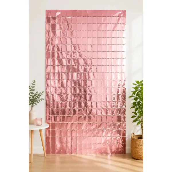 Cortinas Metalizadas Pack X5 Cuadradas Cotillón Cumpleaños Rosa