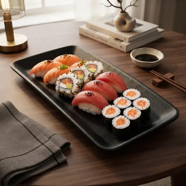 Set X3 Bandejas Para Servir Sushi Multiuso Rectangulares Negro