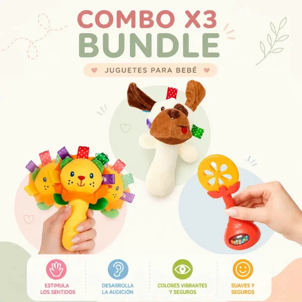 Juguetes Para Bebes Bundle Kit X3 Sonajeros 6 Meses 1 Año Multicolor