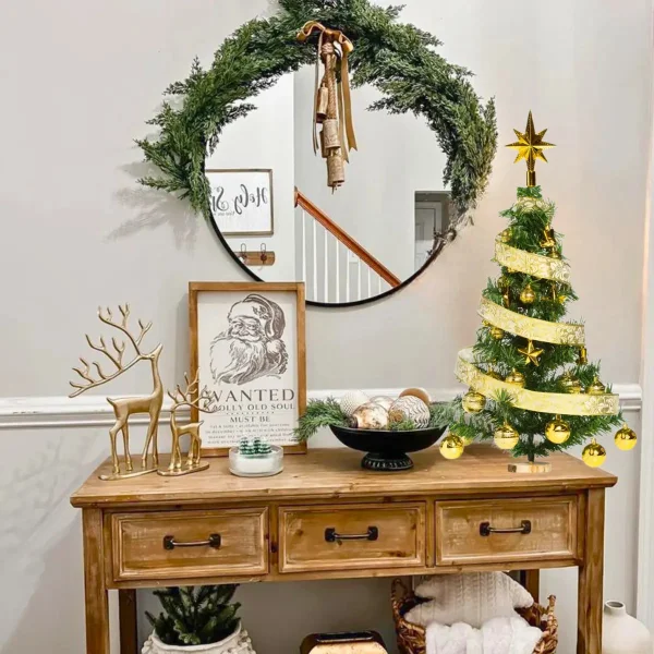 Árbol Navidad Fabesa 80cm Verde Mini Pino Deco Incluye 30 Adornos Oro