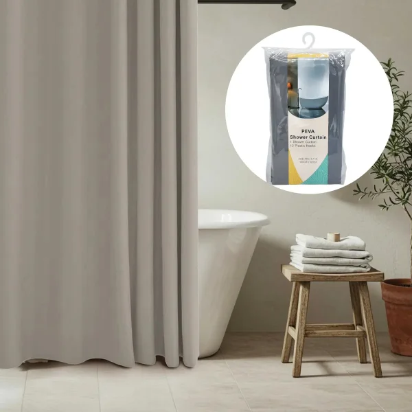 Cortina De Baño Ducha Peva 1,80cm Ganchos Plástico