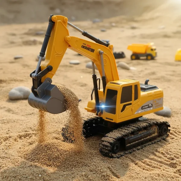 Excavadora Grua Rc 1:24 Recargable A Control Remoto Con Luz Naranja