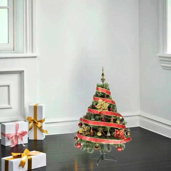 Arbol Navidad Tronador Verde 1,20mts + Kit 30 Rojo Oro