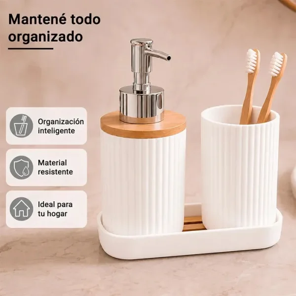 Set Accesorios Para Baño 3 Piezas Bambú Dispenser Jabonera Negro