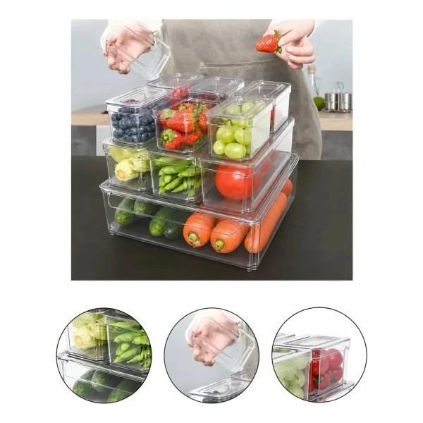 Organizador Heladera Contenedor Multiuso Con Tapa 30x10x10 Transparente