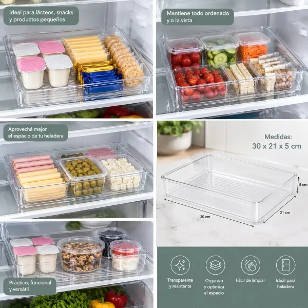 Organizador Recipiente Para Heladera Multiuso Hogar 30x20x5 Transparente