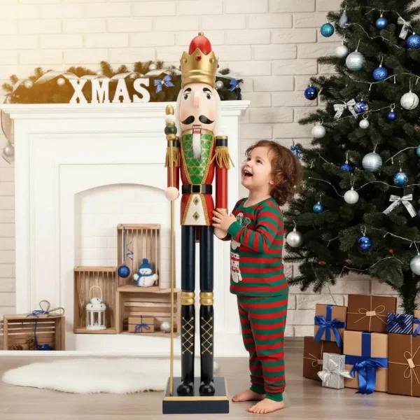 Cascanueces Navideño Gigante Soldado Rey Madera 1 Metro Verde