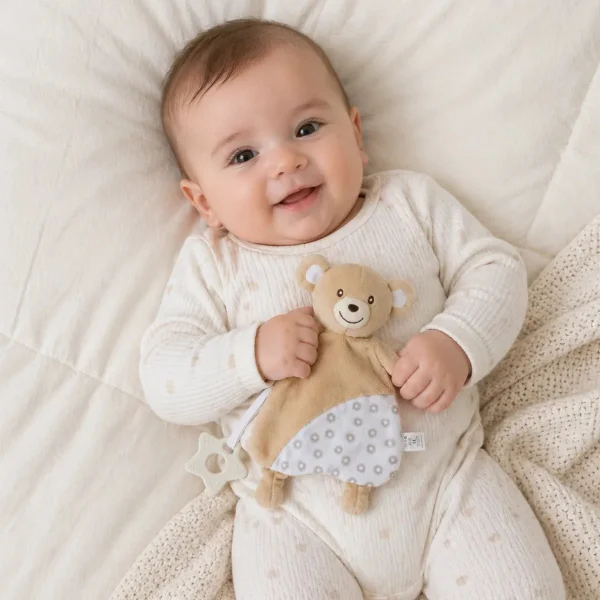 Peluche Apego Osito Sonajero Mordillo Bebé 30cm Super Suave Marrón Claro