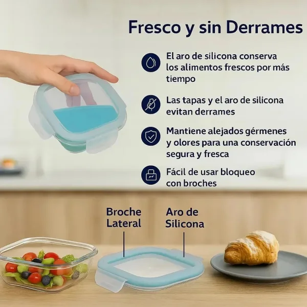 Taper De Vidrio Hermético Microondas Horno Freezer 390ml Transparente
