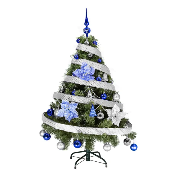 Arbol Navidad Tronador Verde 1,20 + Kit 30 Azul Plata