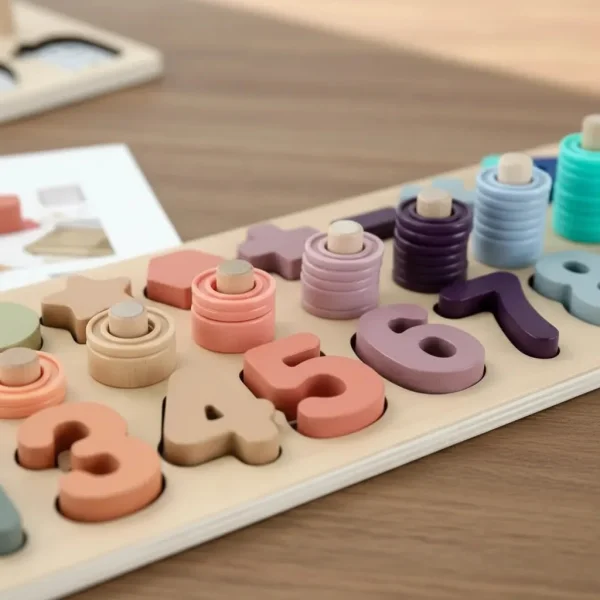Tablero Madera Montessori 3 En 1 Números Formas Sensorial Multicolor