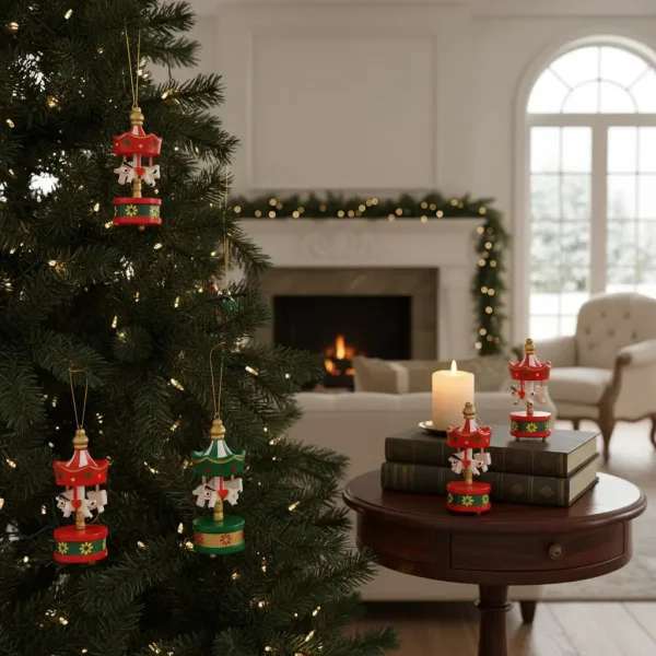 Set Adornos Carrusel Colgante Navideño Decoración Pack X6 Rojo