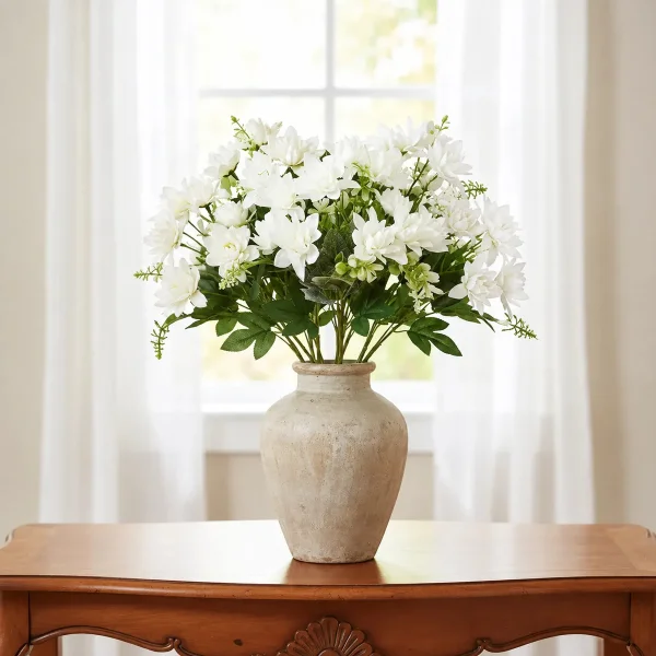 Ramo De Flores Artificiales Dalia 30cm Deco Hogar Pack X6 Blanco