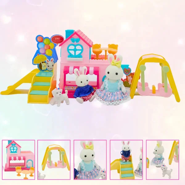 Casa De Conejos Rosa Con Accesorios Y Tobogan