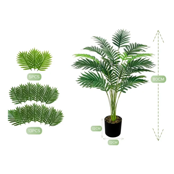 Palmera Areca Artificial 80cm En Maceta Verde Con Hojas Realistas