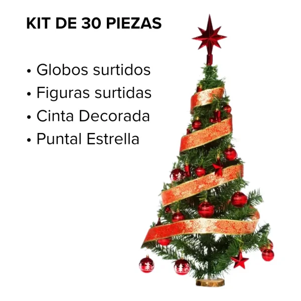 Arbolito De Navidad 80cm Con Adornos 30 Piezas Rojo Rojo