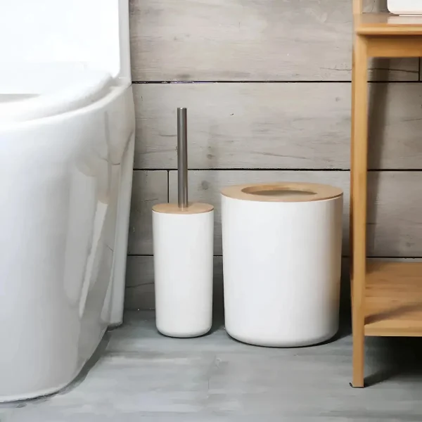 Set Baño 6 Piezas Bambu Tacho Dispenser Jabonera Escobilla Negro