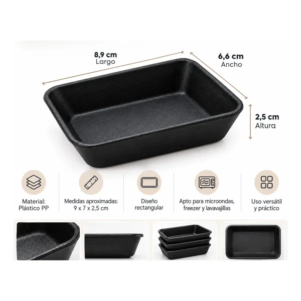Set X4 Mini Bandejas Para Salsa Soja Aderezos Dips Multiuso Negro