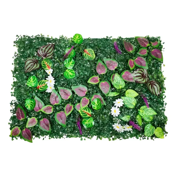 Panel Jardín Vertical Artificial Con Plantas Flores Deco X10 Verde