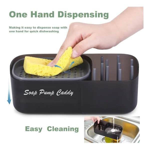 Organizador Dispenser Bacha 3 En 1 Escurridor Cocina Esponja Negro