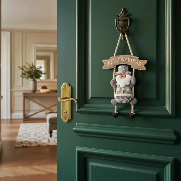 Adorno Colgante Para Puerta Decoración Navideña Deco Navidad Gris