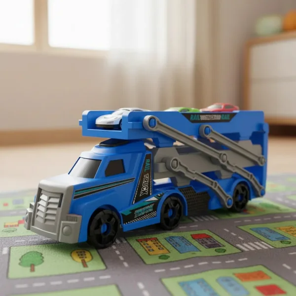 Camion Transportador Lanzador + 3 Autos De Carrera Niños Azul