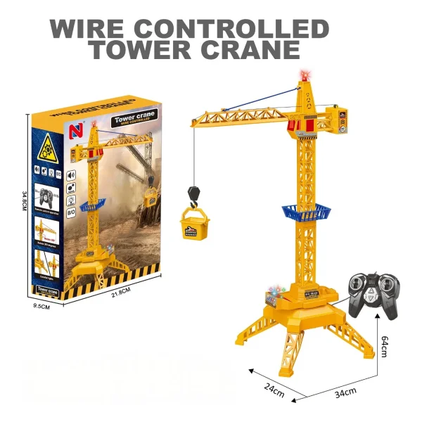 Grua Torre A Control Remoto Cable Luz Sonido Juguete Niños Naranja