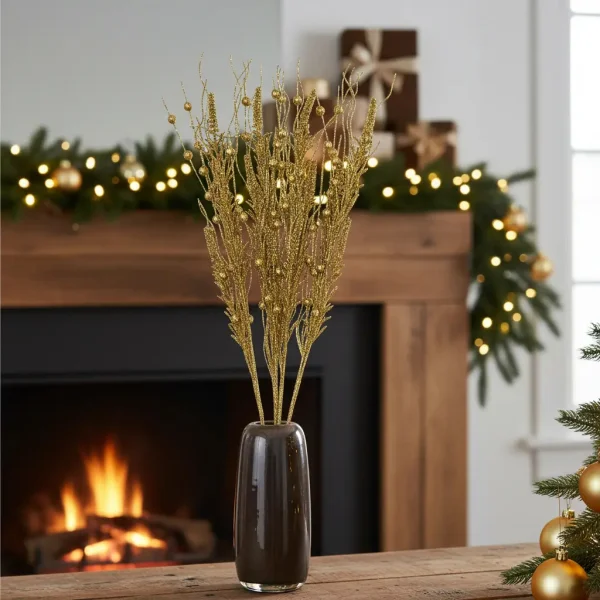 Ramas Espiga Decoración Navideña Adorno Navidad 72cm Pack X5 Dorado Ramas Espiga